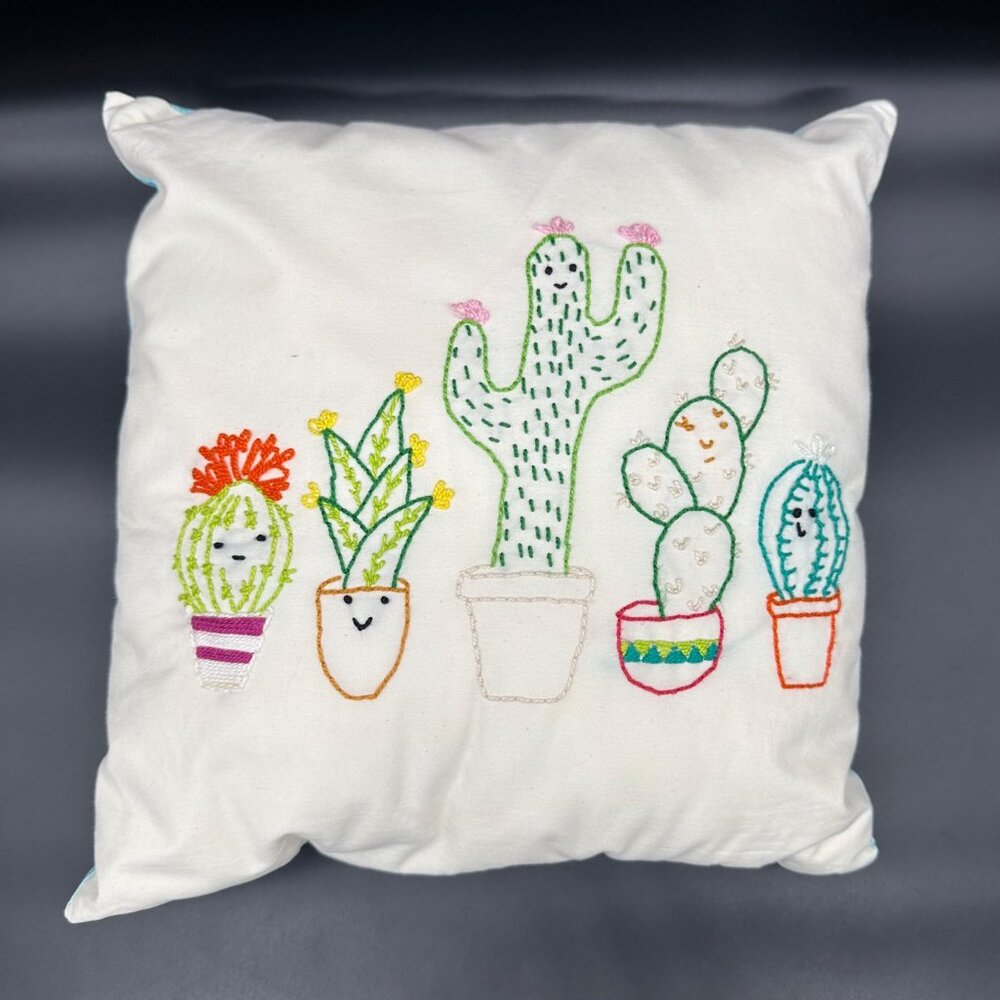 Handmade Embroidered Cactus Throw Pillow Kitschy Anthropomorphic Decorative - Picture 2 of 11